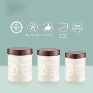 White <b>Warli</b> Print Metal Storage Jar Set Modern Ethnic Cylindrical Containers with Textured Lids - Product Image 3