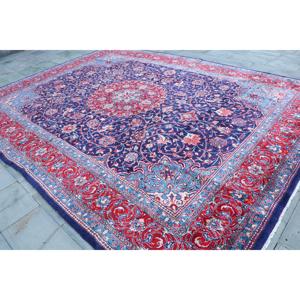 Alfombra de 9.8x13.2 pies, Alfombra Turca Vintage, Alfombra de Lana con Plantas y Árboles Azules y Rojos - Product Image 2