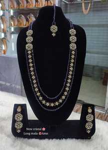 Conjunto de collar largo de lujo chapado en oro de piedra tradicional india y de moda con conjunto de joyería de pendientes para mujer - Product Image 3