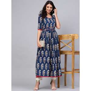 Divena Robes de Soirée Bleu Royal Imprimé Étage Longueur Anarkali - Product Image 2