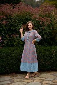 Robe en coton imprimée à la main Lucy A Line, style bohème, pour les vacances - Product Image 5