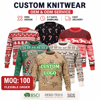 Pull de Noël moche personnalisé avec logo, motif uni pain d'épices et canne à sucre, unisexe, manches classiques, tricot festif