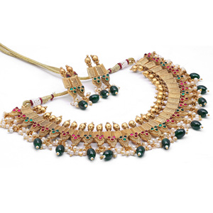 Traditionnel Antique Vintage En Laiton Chapado Antiguo Femmes Mat Plaqué Kempu Pierre Collier Boucles D'oreilles Ensemble À La Mode Lien À La Mode - Product Image 2