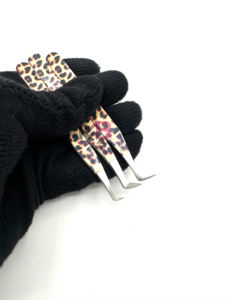 Vente chaude pince à cils d'isolation droite professionnelle en acier inoxydable plaqué or conception Durable cils d'impression de guépard - Product Image 2