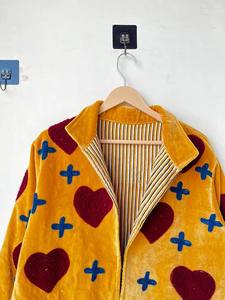 <b>Velvet</b> Heart & Cross Embroidery <b>Jacket</b> Boho Style <b>Velvet</b> Suzani <b>Jacket</b> Reversible <b>Jacket</b> Winter Coat <b>Women's</b> <b>Velvet</b> Suzani Coat - Product Image 2