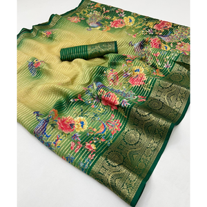 Sari de luxe en soie Dola beige et bleu marine avec détails tissés à la main et fabriqués à la main vêtements indiens et pakistanais - Product Image 4