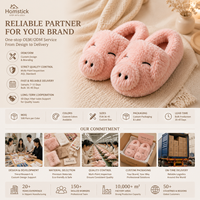Chaussons d'intérieur en textile doux, motif cochon en peluche, légers, chauds, antidérapants, pour l'hiver et l'automne, OEM ODM, personnalisables