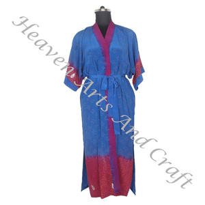 KL014 Kimono Sari de seda bohemio, bata larga, ropa de verano, Bikini, cubierta de seda, venta al por mayor, Sari de seda, Kimono Sari vintage largo - Product Image 5