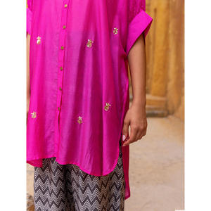 Zarina Oversized Asymmetrical <b>Long</b> <b>Shirt</b>-Solid Modal Silk Button Down for <b>Women</b> - Product Image 4
