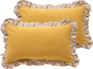 Taies d'oreiller à volants, housses de coussin, taies d'oreiller, literie, fermeture enveloppe, couleur pâte de haricots, vente en gros, taie d'oreiller à volants en coton - Product Image 2