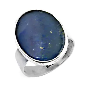 Bague élégante en acier inoxydable plaqué rhodium avec opale bleue pour femme - Sertissage en forme de chiffre et pierre précieuse en alliage - Product Image 1