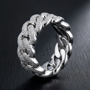 Bague chaîne cubaine entièrement pavée en or blanc pour homme – Bijou de luxe tendance Hip Hop - Product Image 3