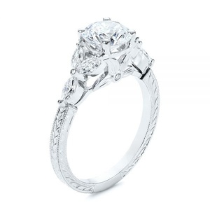 High-quality Vintage Custom Round Cut <b>Cluster</b> Moissanite Engagement Ring Tri-leaf Marquise Design 18K Gold GRA Certified - Product Image 4