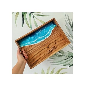 Vajilla de calidad superior Bandeja de servicio de madera y resina Bandeja de dulces y tarros Decoración de mesa Tarros de dulces Bandeja de resina y tarro de acrílico - Product Image 1