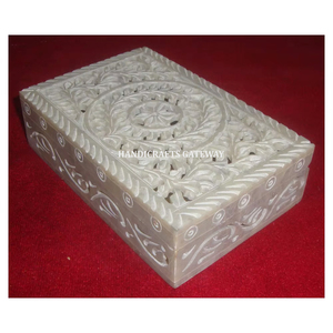 Gorgeous Rectangular Shape <b>Ring</b> Jewelry Carving Boxes Beautiful Floral Hand Glossy Soapstone Customize Designed for Best Price - Product Image 1