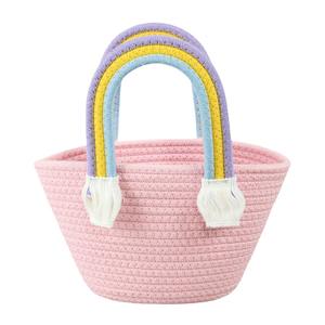 Panier de rangement en corde de coton avec poignée arc-en-ciel, organisateur tissé, panier écologique pour jouets, chambre d'enfant, rangement domestique - Product Image 5