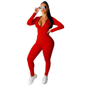 Conjunto Deportivo de Invierno para Mujer de Alta Calidad, con Cremallera, Pantalones Holgados de Cintura Alta Elástica y Top, Dos Piezas - Product Image 1