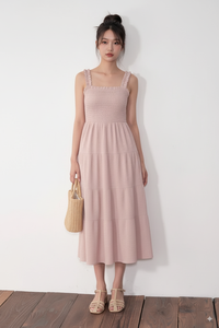 Robe d'été pour femmes, corsage smocké, à volants, longueur genoux, manches courtes, perlée, extensible, fournisseur direct d'usine pour femmes - Product Image 2