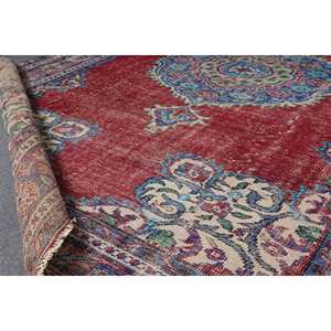 พรมวินเทจสไตล์ตุรกี ขนาดใหญ่พิเศษ 7.2x10.6 ฟุต พรมลายต้นไม้และพืชสีแดงน้ำเงิน ทำจากขนสัตว์ - Product Image 4