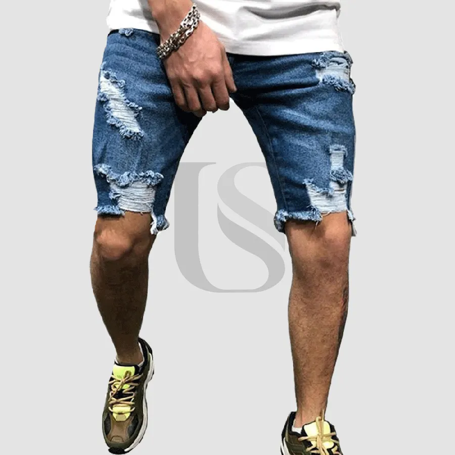 Wholesale Biker Jeans Shorts Men's Summer Stretch Denim Pants Short Fit Skinny Breathable Men Short For Wholesale Price
