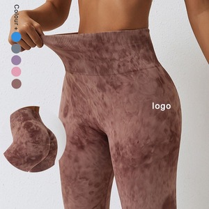 Leggings de Yoga sans couture taille haute pour femmes respirant cravate teinture vêtements de sport de gymnastique en gros tricoté entraînement pantalon de Yoga serré - Product Image 3