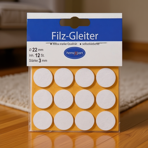 Deslizadores de Fieltro Autoadhesivos Blancos de 22 mm, Juego de 12 Piezas por Tarjeta SB, para Alfombras y Protectores - Product Image 3
