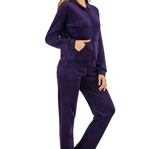 Stylish Ladies Plus Size <b>Velour</b> Tracksuit Modern Round Neck Sweatshirt With Loose Fit Pants For <b>Lounge</b> And Casual Outings - Product Image 3