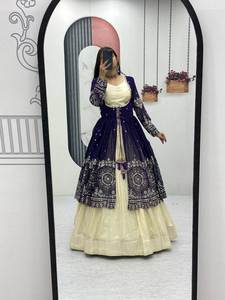 Hot Selling Indian Style Heavy Design Simar Cosmos Blouse Faux Georgette Thread & Sequence Work <b>Shrug</b> And Simar Cosmos Lehenga - Product Image 4