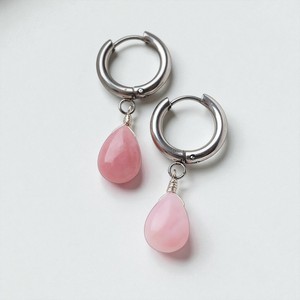 Pendientes de Aro con Gema de Ópalo Rosa en Forma de Lágrima de Plata 925 - Pendientes Colgantes Hechos a Mano - Product Image 3