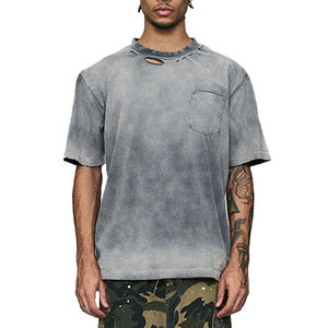 2025 Top en línea al por mayor Acid Wash Distressed T-shirt Hombres Faded Effect Manga corta Cuello redondo Recortada Boxy T Shirt Hombres - Product Image 6