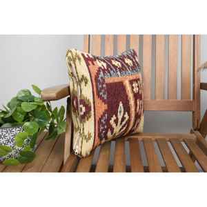 Oreiller de luxe en laine marron Kilim 18x18 pouces tissé avec des imprimés vintage et floraux Oreiller d'accent floral pour la literie - Product Image 2