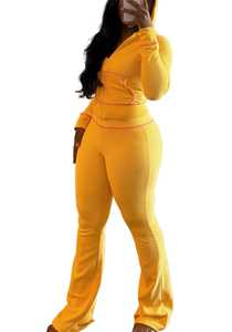 Vente en gros de vêtements de sport décontractés d'hiver rétro Y2K pour femmes, ensemble pantalon et sweat-shirt à jambes évasées, logo personnalisé, uni, écologique - Product Image 3