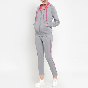Chándal de invierno para mujer, chándal, cuello con capucha de algodón 100% con logotipo frontal, conjunto de 2 piezas - Product Image 1