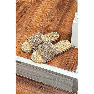 Open Toe Mink Knitted Pattern for Slippers Breathable Wool Insole Anti-Slip EVA Outsole Massage Trendy Features for Summer - Product Image 1