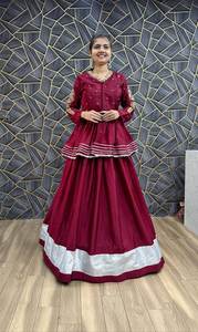 Conjunto de alta calidad Maroon Kediyu Lehenga en Chinon Thread Sequence Work Ropa de boda tradicional Navratri para mujeres para fiestas - Product Image 2