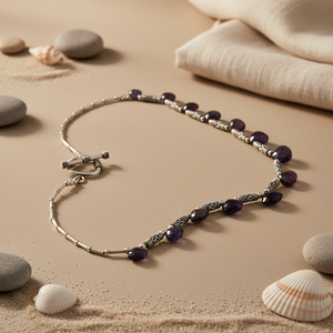 Collier de perles d'eau douce et d'iolite pour femmes, tendance, chaîne en or 14 carats plaqué - Product Image 3
