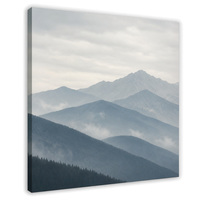 Peinture sur toile encadrée, paysage de montagne bleu brumeux, art mural, 12, 16, 20, 24 pouces, décoration intérieure, taille personnalisée