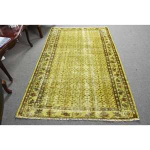 พรมขนแกะตุรกีแนววินเทจสีเขียว6.8ft 4.4 x ทอแบนสำหรับห้องนั่งเล่นพรมลาเท็กซ์ด้านหลัง - Product Image 1