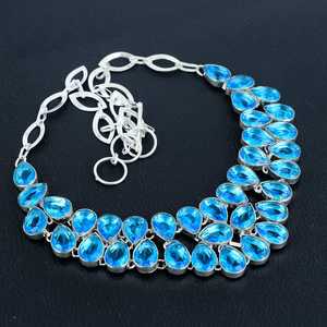 925 <b>Sterling</b> <b>Silver</b> Necklace Blue Topaz Gemstone High Quality Handmade Jewelry Modern Design Link Beautiful Christian Jewelry - Product Image 4