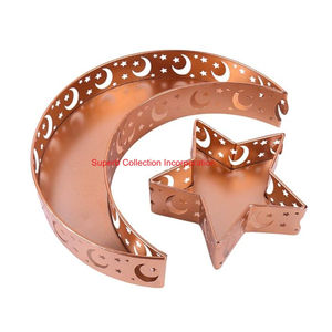 Plateau de service en métal doré pour le Ramadan, étoile de lune, pour décor de festival islamique, assiette à dessert polyvalente et cadeau de décoration pour la maison - Product Image 2
