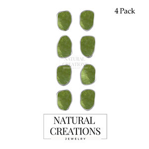 925 Sterling Silver Natural Green Apatite Rough Butterfly Lock Stud Boucles d'oreilles Style classique Lunette Setting Pack de 4 paires - Product Image 2