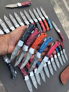 Nordic Forge Industrial Grade Damascus Steel EDC <b>Folding</b> <b>Knives</b> Wood Handle Pocket <b>Knives</b> Lot Leather Sheath OEM <b>Knives</b> - Product Image 4