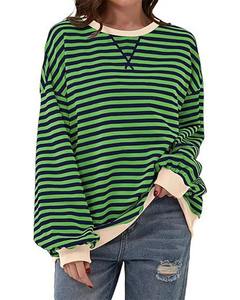 New Style Striped Pattern Round Neck <b>Hoodie</b> Winter Casual Long Sleeve for Home Leisure Color Blocked - Product Image 5