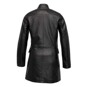 Abrigo Largo de Cuero Tejido Clásico y Moderno para Mujer, con Cuello Alto y Estampado Animal, Resistente al Viento, para Otoño e Invierno - Product Image 4