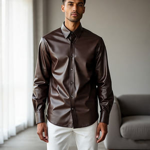 เสื้อเชิ๊ตหนังผู้ชายคอปกแบบเปิดลงระบายอากาศได้ดีมีกระเป๋าคู่และหนังวัว - Product Image 5