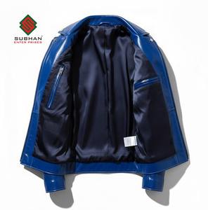 Veste en cuir bleue pour motard homme |   Vêtements d'extérieur en cuir de mouton faits à la main |   Style motard vintage |   Manteau d'hiver chaud |   Cadeau pour lui - Product Image 3