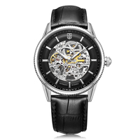 Montre squelette automatique de luxe pour homme, de haute qualité, mécanique, résistante à l'eau, avec cadran à aiguilles, boîtier en acier inoxydable et bracelet en cuir doré