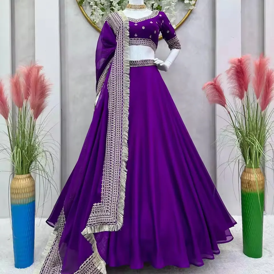 FULPARI новый привлекательный вид, сезонный костюм, ткань Lehenga Choli Tabby из органзы с последовательными работами, индийская Lehenga Choli