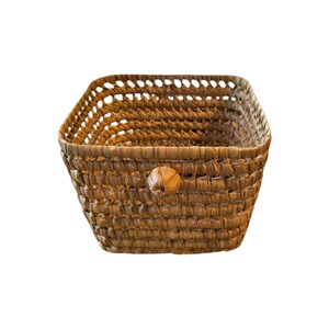 Panier traditionnel marocain en jonc de mer tressé à la main, couleur naturelle, forme carrée, décoration d'intérieur, artisanat, conteneur de rangement - Product Image 1