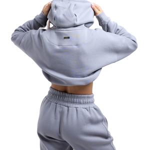 <b>Women's</b> 100% Cotton <b>Grey</b> Gym Sportswear Jogger Set Breathable Hooded Sweatpants Sweatshirt Relaxed Fit for Winter New Sports - Product Image 3